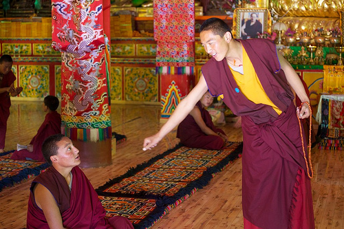 Debating monks of Rigul Shedra. Photo by Francois Henrard 2010.